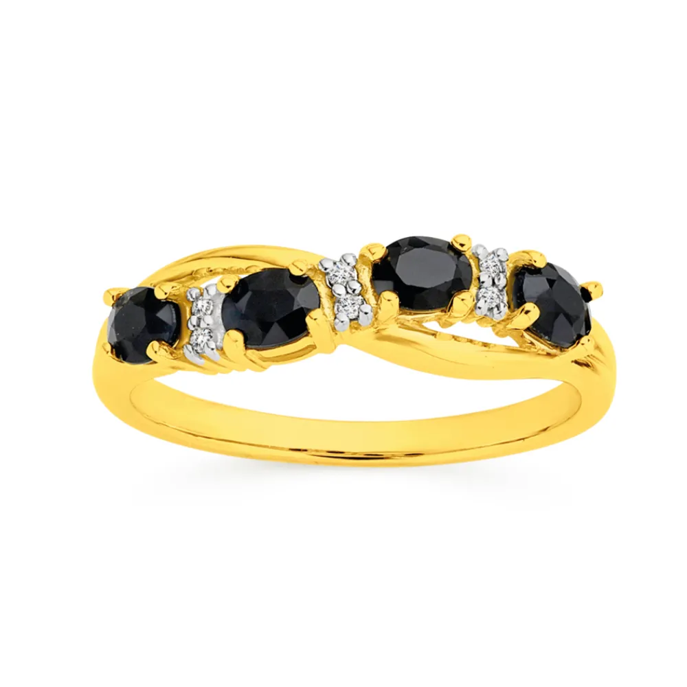 Prouds Rings>9Ct Gold Black Sapphire & Diamond Crossover Band In Black