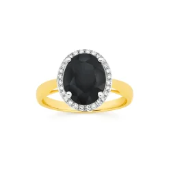 Prouds Rings>9Ct Gold Blacksapphire & .15Ctdiamond Ring In Black