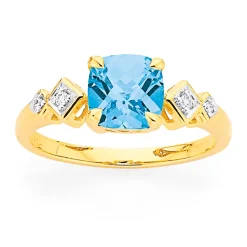 Prouds Rings>9Ct Gold Blue Topaz & Diamond Ring In Blue