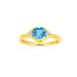 Prouds Rings>9Ct Gold Blue Topaz & Diamond Heart Ring In Blue