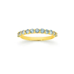 Prouds Rings>9Ct Gold Blue Topaz Round Brilliant Cut Claw Set Band In Blue