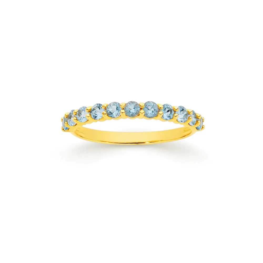 Prouds Rings>9Ct Gold Blue Topaz Round Brilliant Cut Claw Set Band In Blue