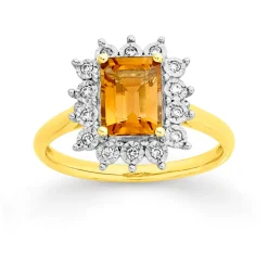 Prouds Rings>9Ct Gold Citrine & Diamond Ring In Yellow