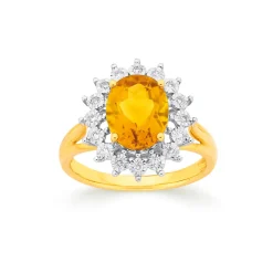 Prouds Rings>9Ct Gold Citrine & Diamond Dress Ring In Yellow
