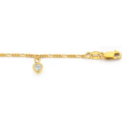 Prouds Body Jewellery>9Ct Gold 25Cm Cz Figaro 3+1 Heart Anklet In White