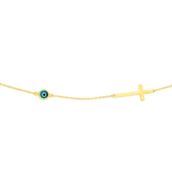 Prouds Necklaces>9Ct Gold 45Cm Evil Eye & Cross Trace Necklet