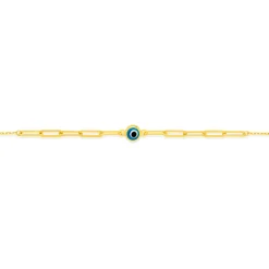 Prouds Bracelets>9Ct Gold 19Cm Evil Eye Paperclip & Cable Bracelet