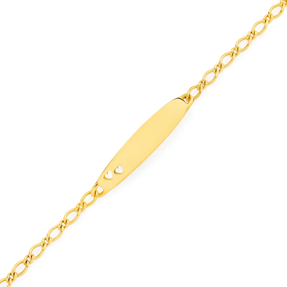 Prouds Bracelets>9Ct Gold 14Cm Figaro 1+1 Oval I.D. Bracelet
