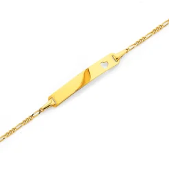 Prouds Bracelets>9Ct Gold 16Cm Figaro Heart Charm Identity Bracelet