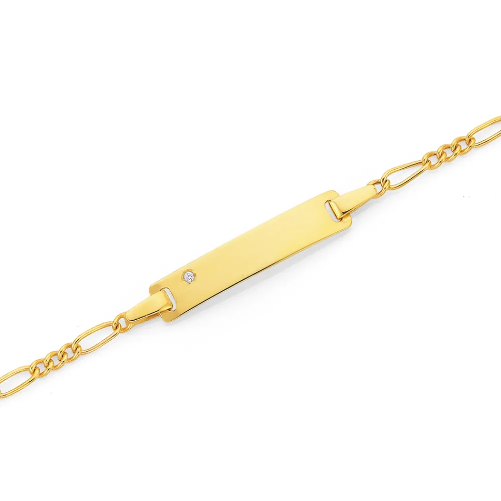 Prouds Bracelets>9Ct Gold 16Cm Hollow Figaro Diamond-Set I.D. Bracelet