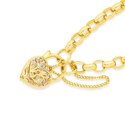 Prouds Bracelets>9Ct Gold 19Cm Solid Belcher Diamond Padlock Bracelet