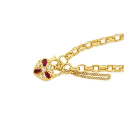 Prouds Bracelets>9Ct Gold 19Cm Solid Belcher Diamond & Created Ruby Padlock Bracelet