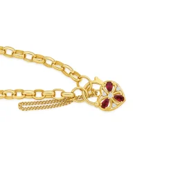 Prouds Bracelets>9Ct Gold 19Cm Solid Belcher Diamond & Created Ruby Padlock Bracelet