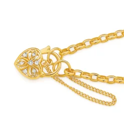 Prouds Bracelets>9Ct Gold 19Cm Solid Belcher Diamond Padlock Bracelet
