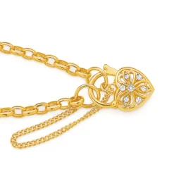 Prouds Bracelets>9Ct Gold 19Cm Solid Belcher Diamond Padlock Bracelet