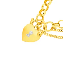 Prouds Bracelets>9Ct Gold 21Cm Solid Belcher Diamond Padlock Bracelet