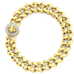 Prouds Bracelets>9Ct Gold 19Cm Solid Curb Diamond Turnlock Bracelet