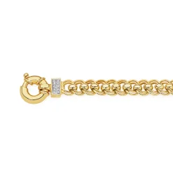 Prouds Bracelets>9Ct Gold 19Cm Solid Double Rollo Bolt Ring Bracelet With Diamond Accents