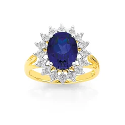 Prouds Rings>9Ct Gold Created Blue Sapphire And Diamond Ring In Blue