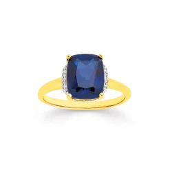 Prouds Rings>9Ct Gold Created Ceylon Sapphire & Diamond Cocktail Ring In Blue