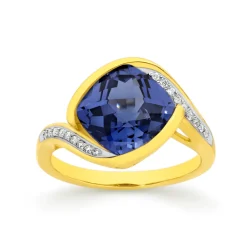 Prouds Rings>9Ct Gold Created Ceylon Sapphire & Diamond Ring In Blue
