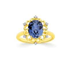 Prouds Rings>9Ct Gold Created Ceylon Sapphire & Diamond Ring In Blue