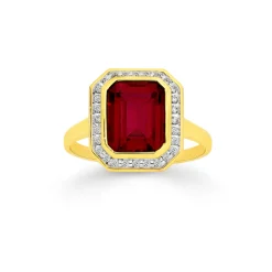 Prouds Rings>9Ct Gold Created Ruby & Diamondframe Ring In Red