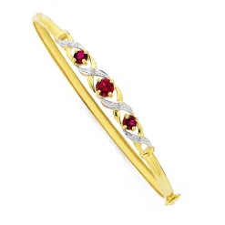 Prouds Bangles>9Ct Gold, Created Ruby & Diamond Bangle In Red