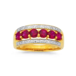 Prouds Rings>9Ct Gold Created Ruby & Diamond Band In Red