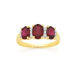 Prouds Rings>9Ct Gold Created Ruby & Diamond Ring In Red