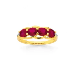 Prouds Rings>9Ct Gold Created Ruby & Diamond Dress Ring In Red