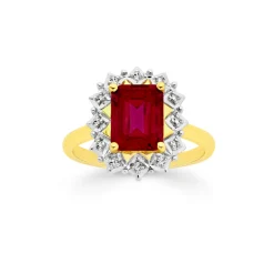 Prouds Rings>9Ct Gold Created Ruby & Diamondframe Ring In Red