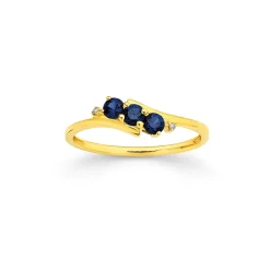 Prouds Rings>9Ct Gold Created Sapphire & Diamond Offset Ring In Blue