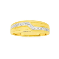Prouds Rings>9Ct Gold Crossover Pattern Dress Ring Set With 10 Points Of Diamonds - Available In Sizes U, W And Y.