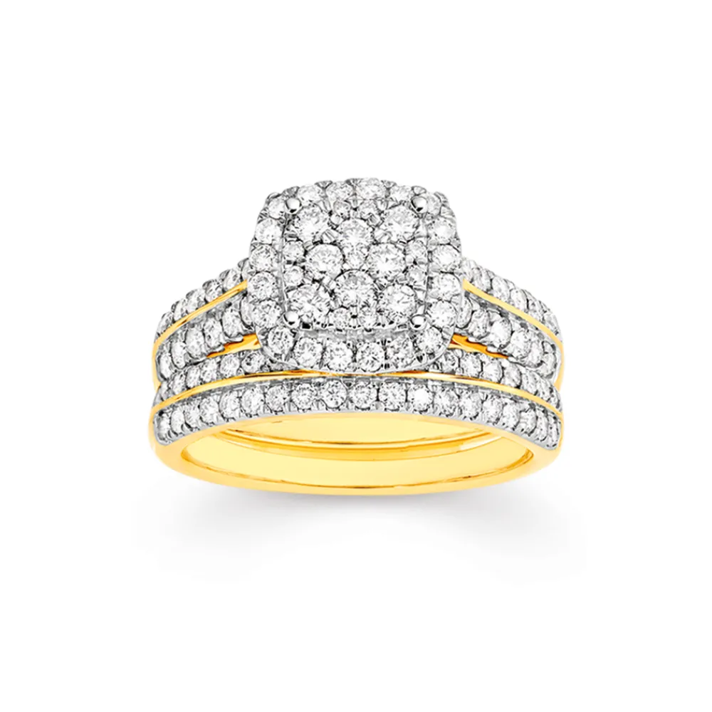 Prouds Rings>18Ct Gold Diamond Cushion Shape Bridal Set
