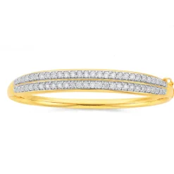 Prouds Bangles>9Ct Gold Diamond Double Row Bangle