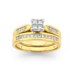 Prouds Rings>18Ct Gold Diamond Princess Cut Bridal Set