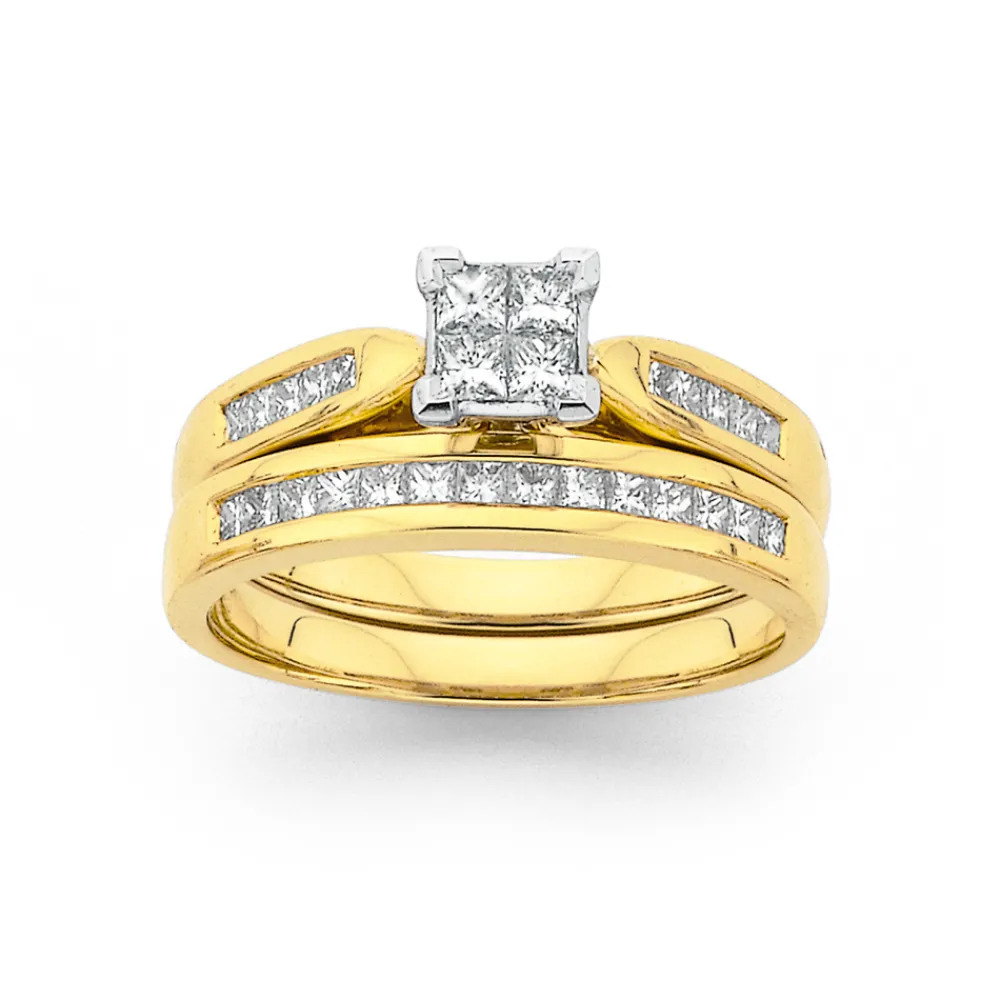 Prouds Rings>18Ct Gold Diamond Princess Cut Bridal Set