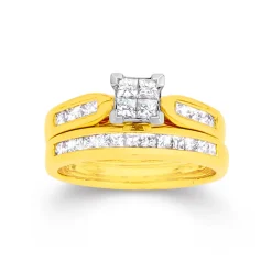 Prouds Rings>18Ct Gold Diamond Princess Cut Bridal Set