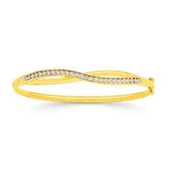 Prouds Bangles>9Ct Gold Diamond Xover Bangle