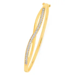 Prouds Bangles>9Ct Gold Diamond Xover Bangle