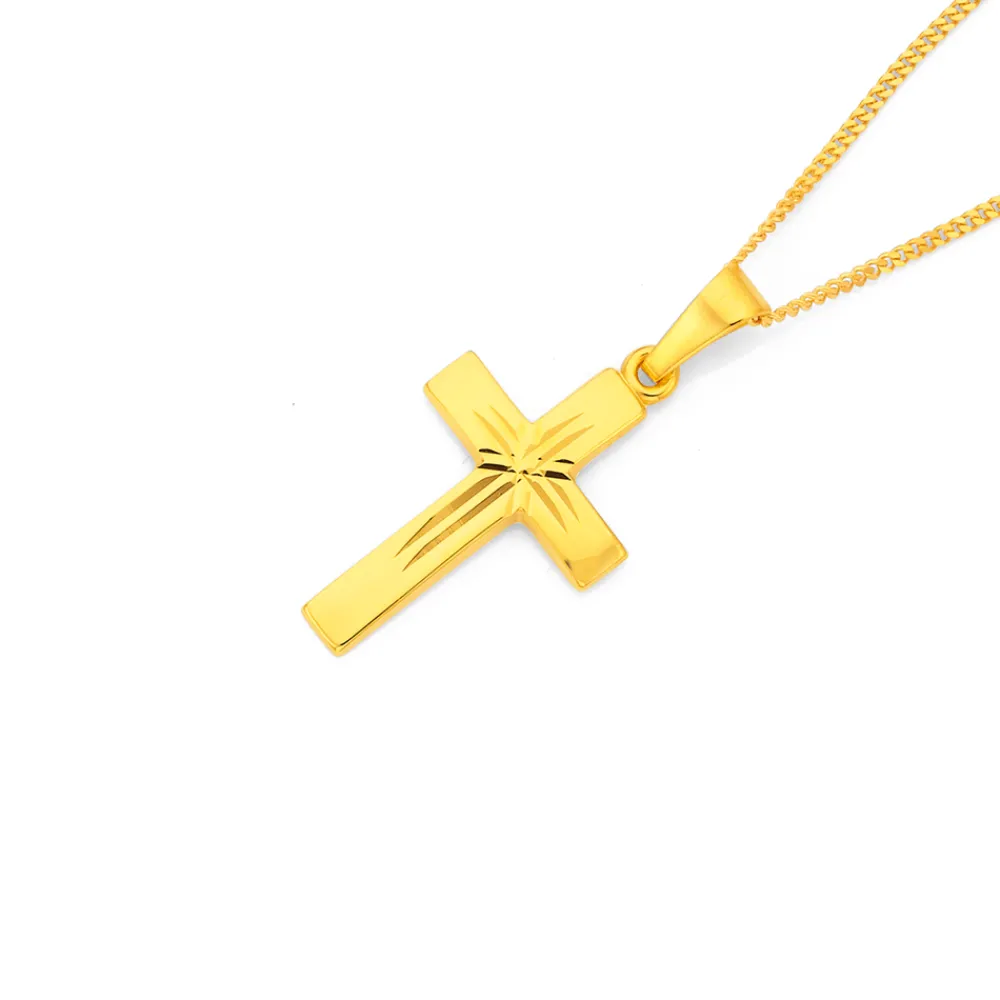 Prouds Pendants>9Ct Gold 18Mm Diamond-Cut Cross Pendant