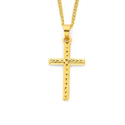 Prouds Pendants>9Ct Gold 21Mm Diamond-Cut Cross Pendant