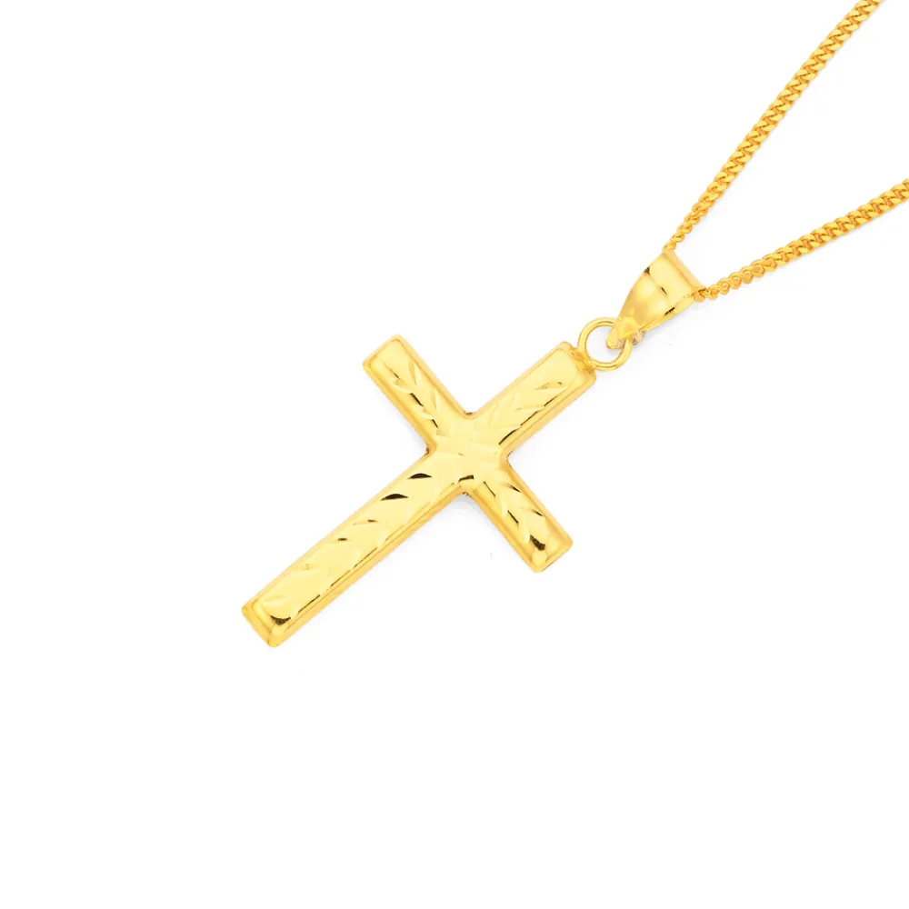Prouds Pendants>9Ct Gold 22Mm Diamond-Cut Cross Pendant