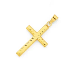 Prouds Pendants>9Ct Gold 22Mm Diamond-Cut Cross Pendant