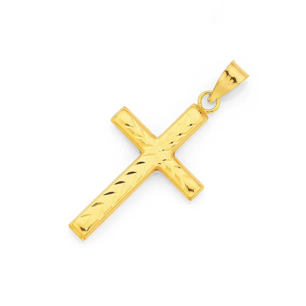 Prouds Pendants>9Ct Gold 22Mm Diamond-Cut Cross Pendant