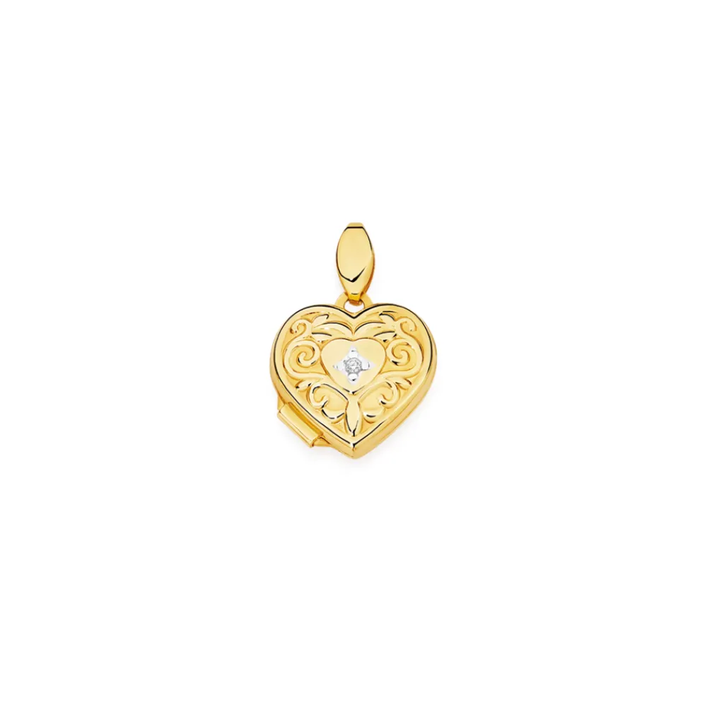 Prouds Pendants>9Ct Gold 12Mm Diamond-Set Filigree Heart Locket