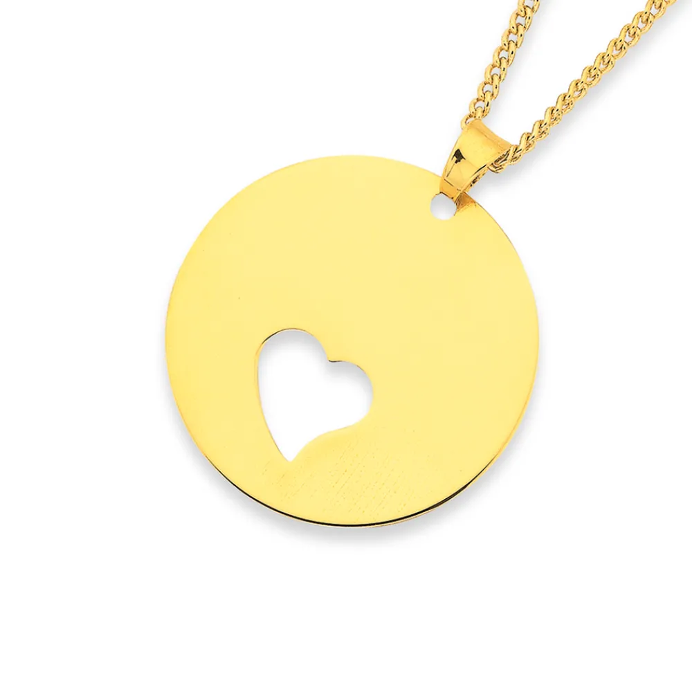 Prouds Pendants>9Ct Gold 20Mm Disc Heart Cutout Pendant