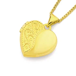 Prouds Pendants>9Ct Gold 15Mm Engraved Heart Locket