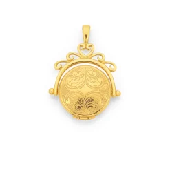 Prouds Pendants>9Ct Gold 16Mm Filigree Engraved Domed Round Spinner Locket